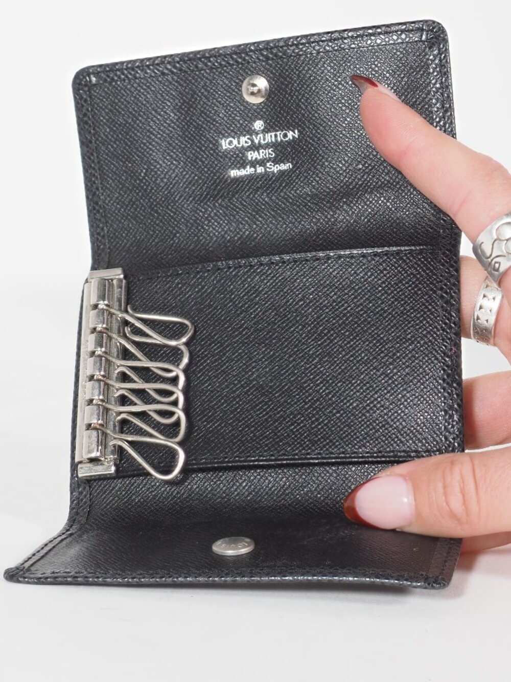 Louis Vuitton Taiga Leather 6 Key Holder Case Black Spain CA0060